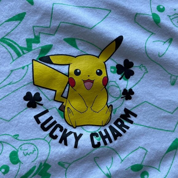 White And Green Pikachu Lucky Charm Tee, kids Pokémon shirt, size: XL - Picture 2 of 4